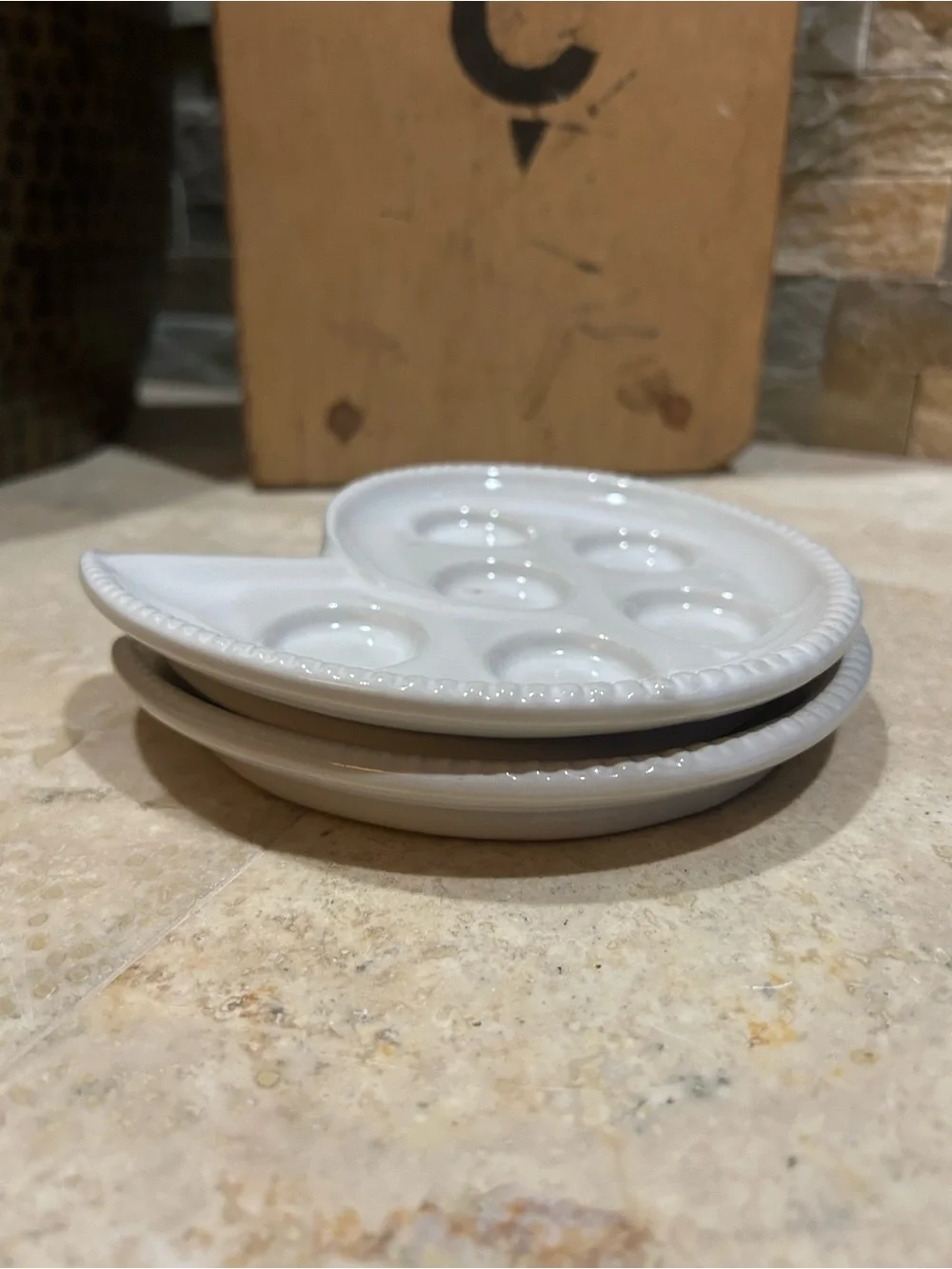 2 Vintage ceramic Escargot plates in a spiral snail shape for serving